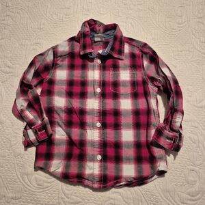 Gymboree boys size 2T red, white and black plaid button down shirt VGUC